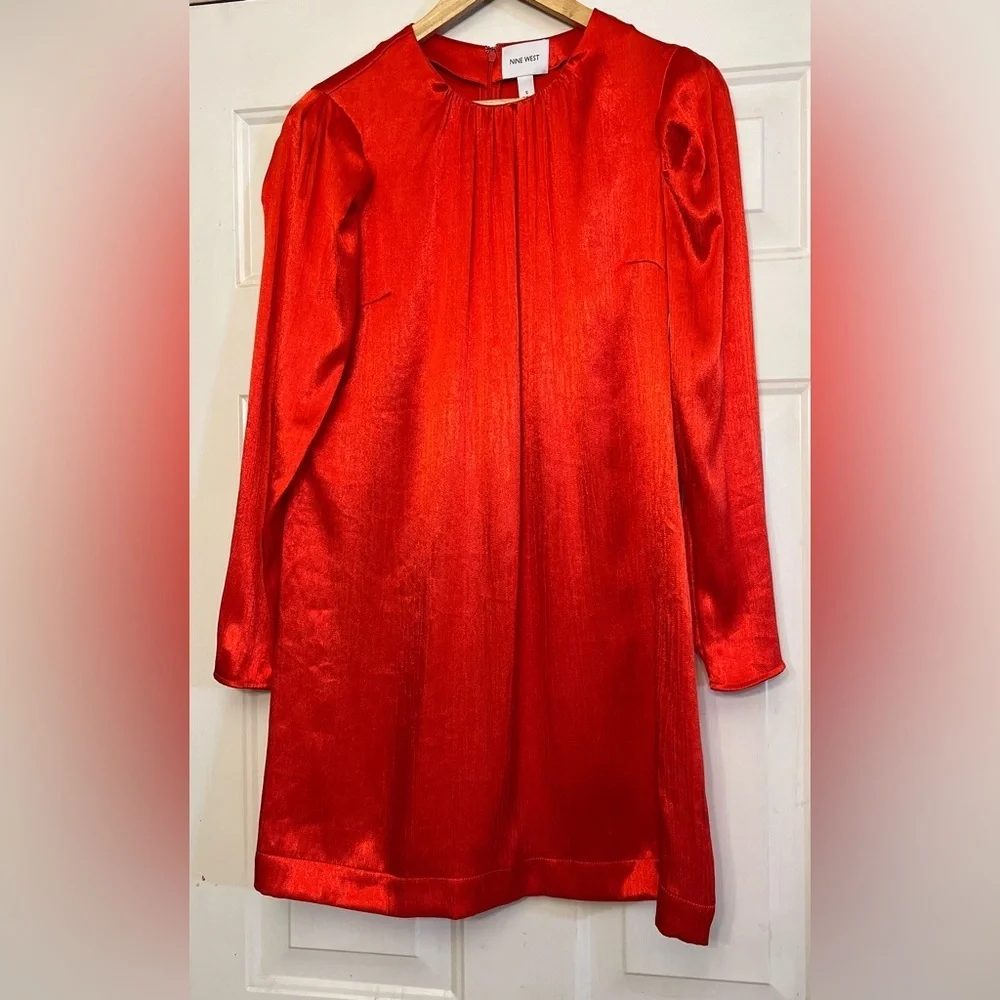 💋 NWT Nine West Puff Sleeve Shift Red Dress